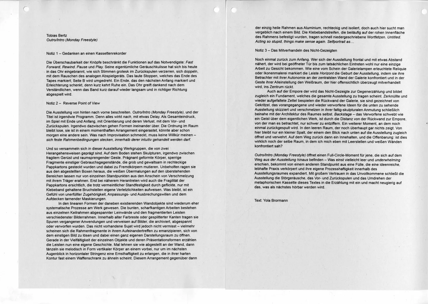 Tobias Bertz Solo Show: Outro/Intro (Monday Freestyle)